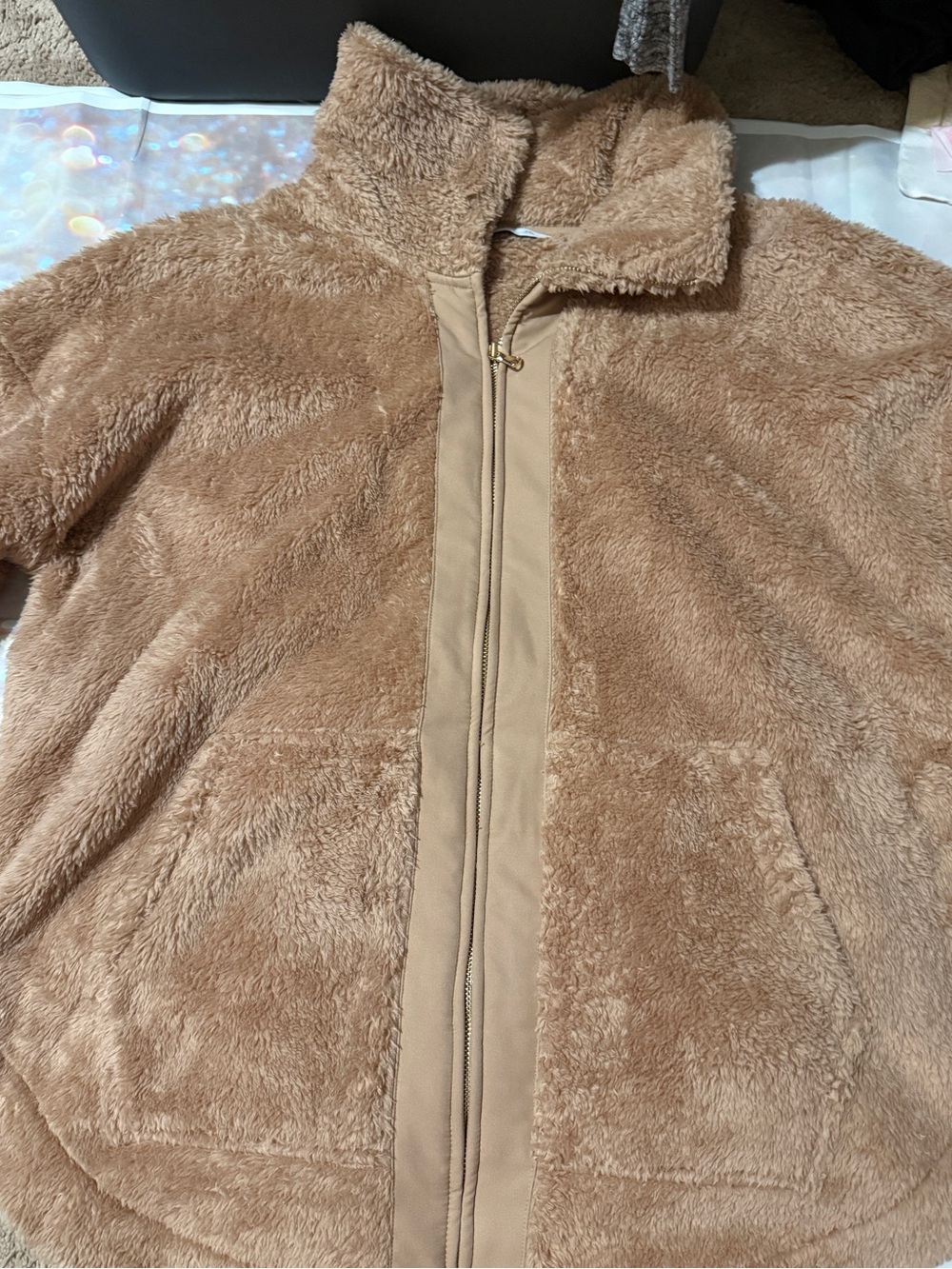 Sonoma Plush Zip-Up Jacket in Camel Brown size XXL